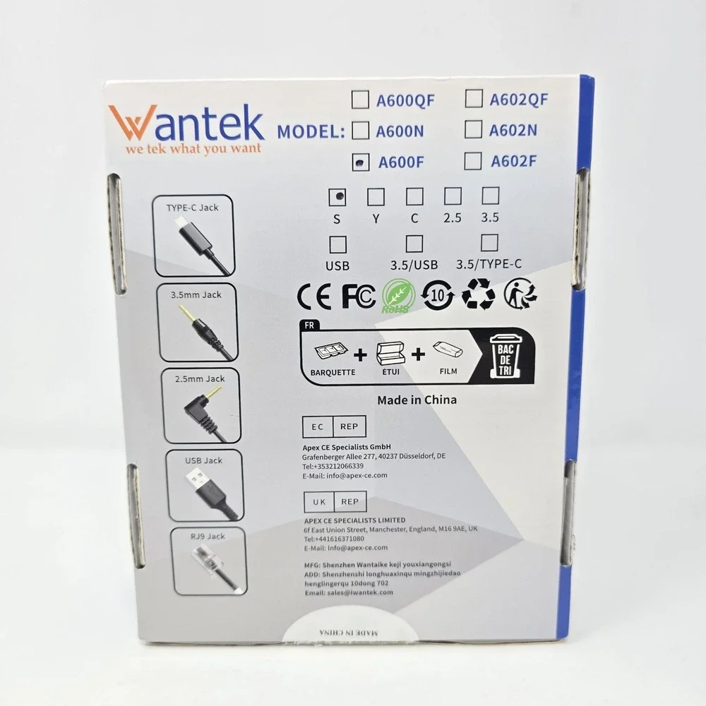 Wantek A600F Wired Headset RJ9 Jack Noise Canceling Mic Office Call Center Black